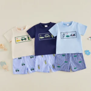 Boys Summer Outfits with Cute Embroidery